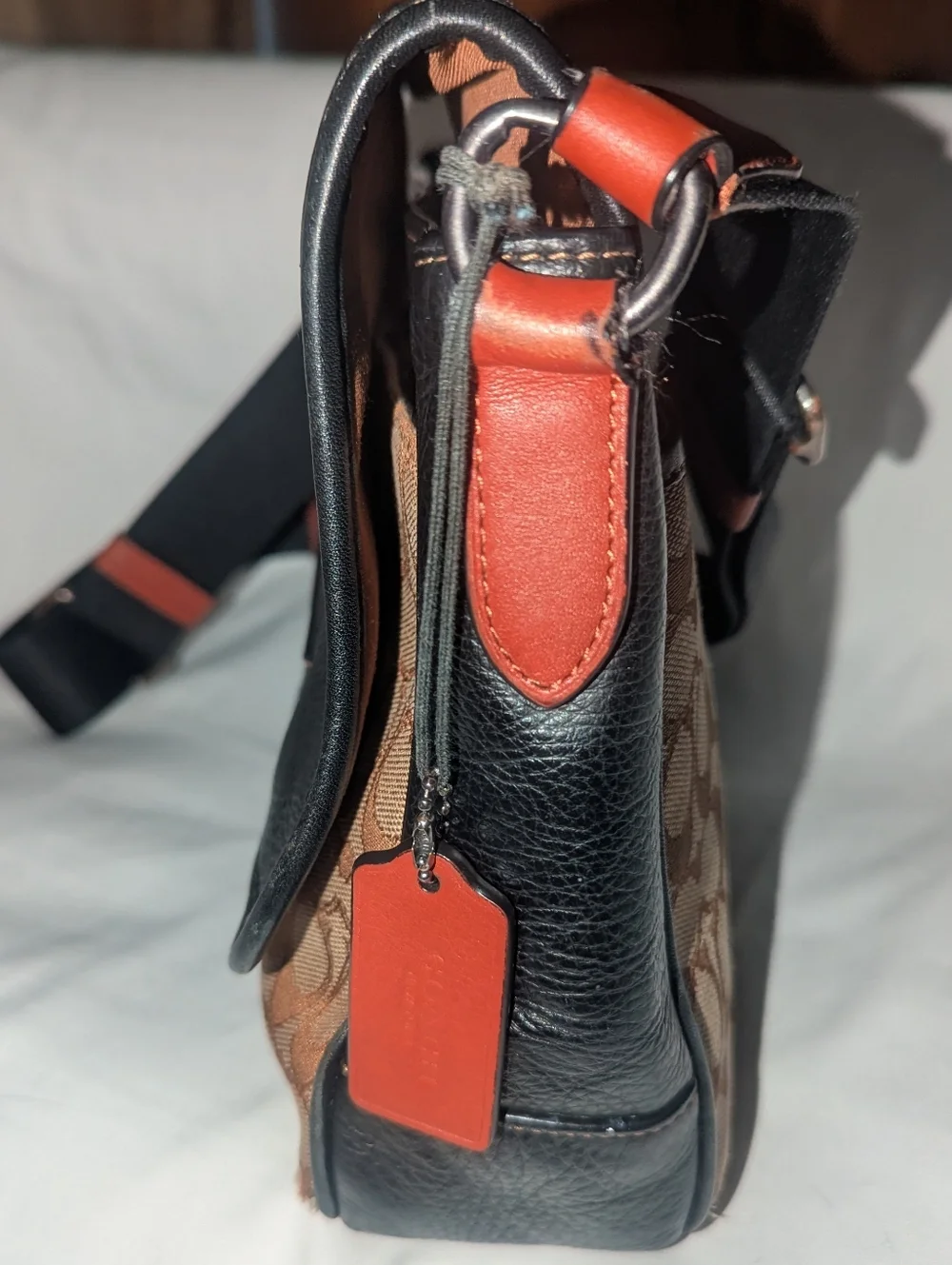 Coach Sprint Map Bag 25 Black Leather & Brown Signature Messenger Bag